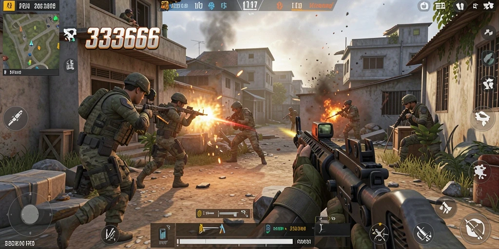 Tangkapan layar dari gameplay menegangkan dalam game FPS.