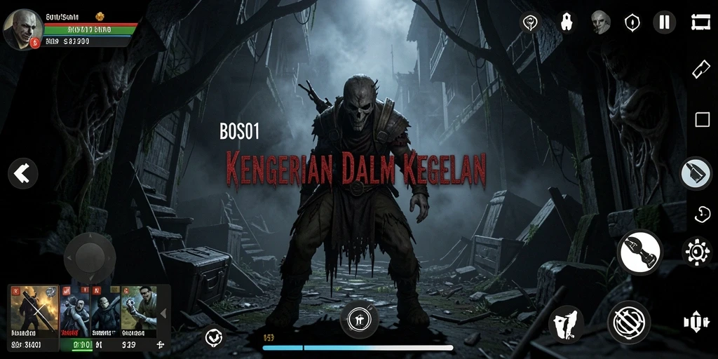 Screenshot gameplay yang menegangkan dari BOS01, menampilkan momen horor.