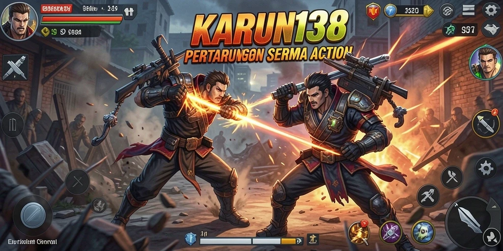 Screenshot utama KARUN138 menampilkan aksi pertarungan seru dan karakter dinamis.
