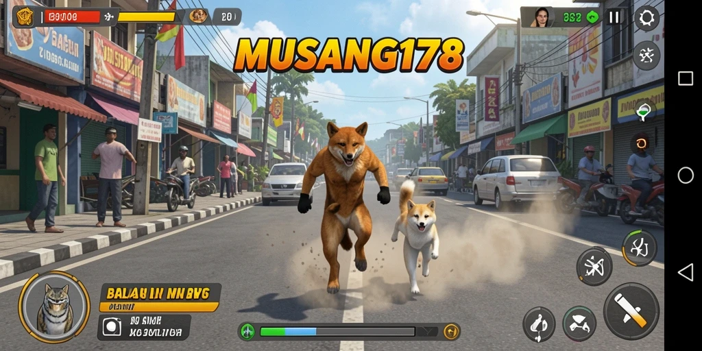 Screenshot menunjukkan momen balapan mendebarkan di MUSANG178.