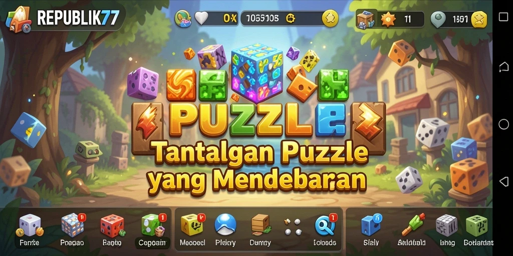 Tangkapan layar gameplay REPUBLIK77 yang menunjukkan tantangan Puzzle.