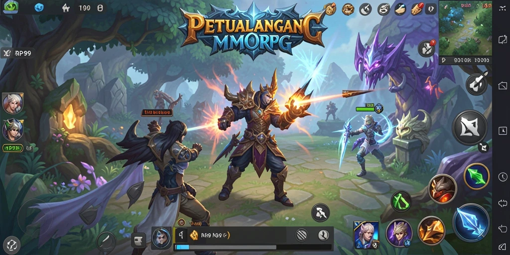 Menunjukkan gameplay seru dalam dunia MMORPG RP99.