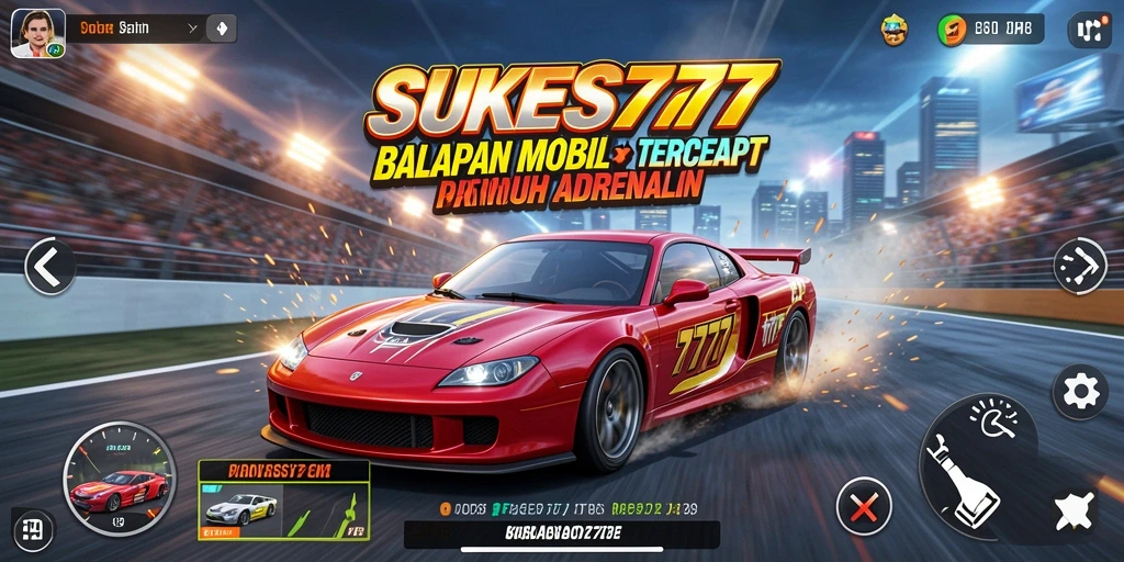 Tampilan gameplay <strong>SUKSES777</strong> dengan mobil balap yang melaju kencang di lintasan.