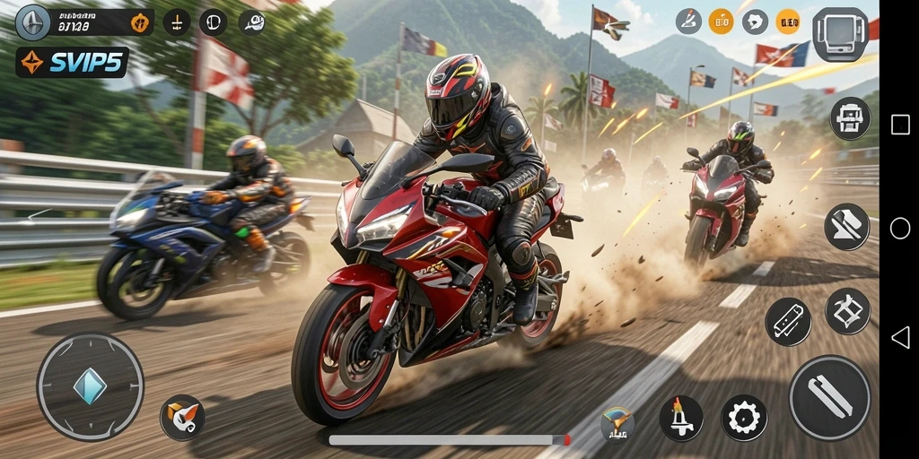 Tampilan gameplay seru balapan motor di SVIP5.