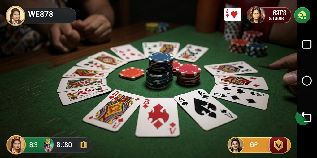 Screenshot gameplay WE878 menampilkan domino dan antarmuka yang menarik.