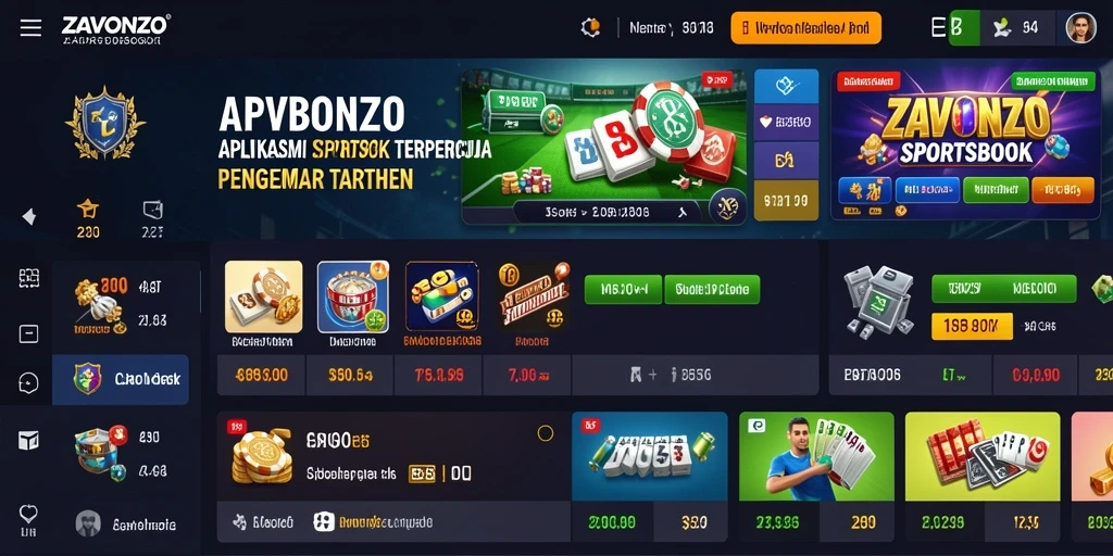 Tampilan gameplay ZAVONZO yang menampilkan berbagai opsi taruhan olahraga.